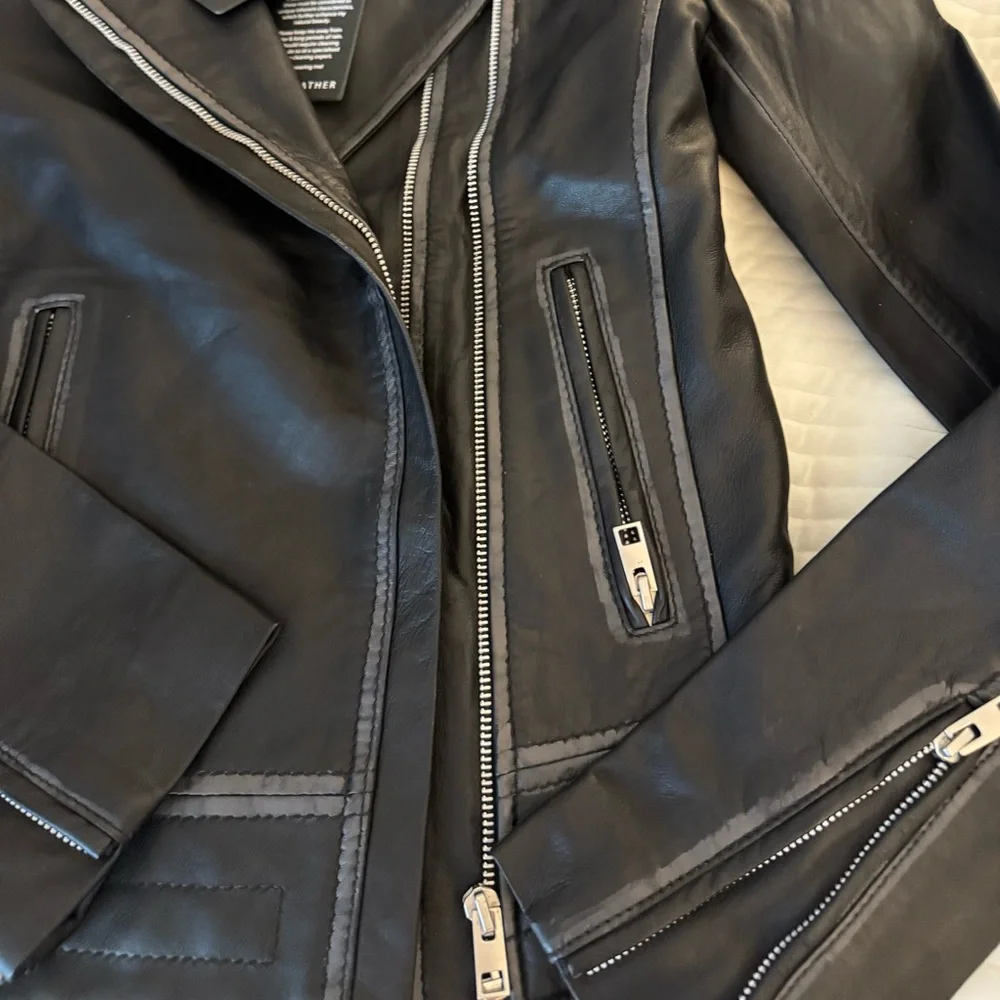 Barney’s Originals -Black Leather Moto Jacket with Silver Accents - Picture 3 of 4
